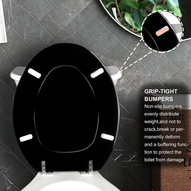 Alt view image 4 of 6 - Black Elongated Toilet Seat Wooden Toilet Seat with Zinc Alloy Hinges | Easy to Install also Easy to Clean, Scratch Resistant Toilet Seat by