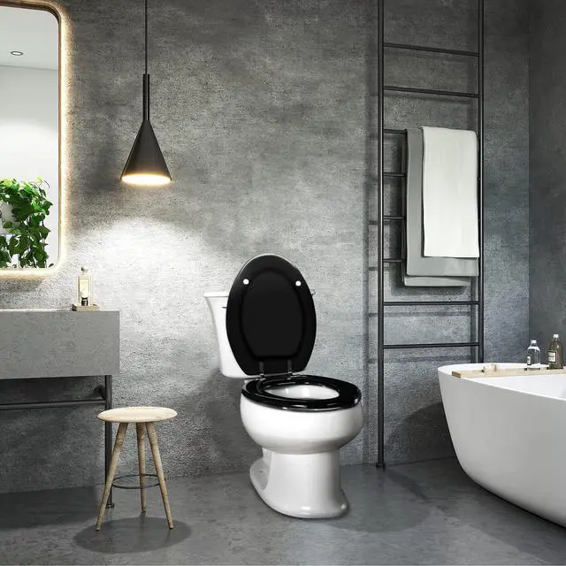 Alt view image 6 of 6 - Black Elongated Toilet Seat Wooden Toilet Seat with Zinc Alloy Hinges | Easy to Install also Easy to Clean, Scratch Resistant Toilet Seat by