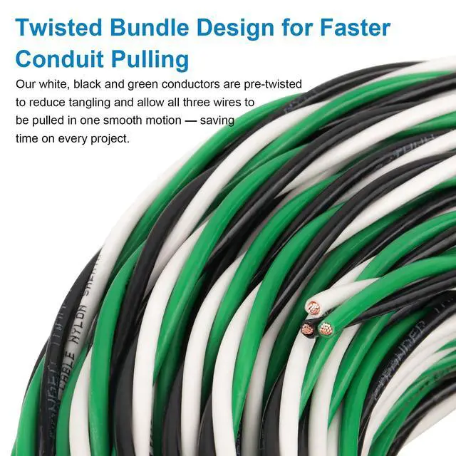 Alt view image 4 of 6 - 12 AWG THHN Wire 25FT 3-Color Set (Black/White/Green) Stranded Copper, Pre-Twisted Conductors, THHN/THWN-2 Rated, 600V, Nylon Jacket for Conduit, Residential & Commercial Wiring