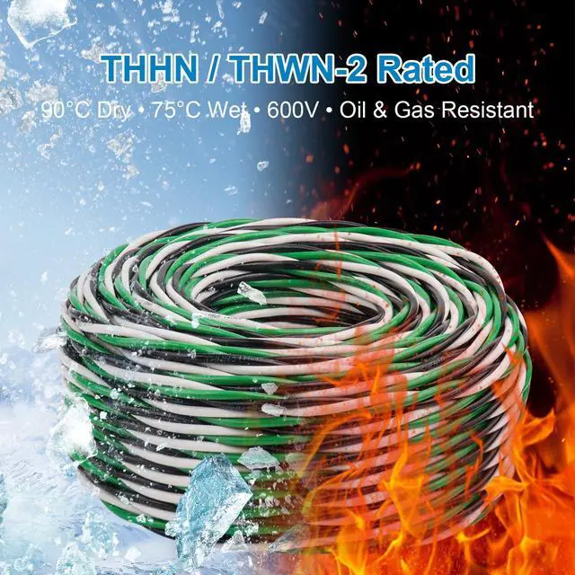 Alt view image 5 of 6 - 12 AWG THHN Wire 25FT 3-Color Set (Black/White/Green) Stranded Copper, Pre-Twisted Conductors, THHN/THWN-2 Rated, 600V, Nylon Jacket for Conduit, Residential & Commercial Wiring