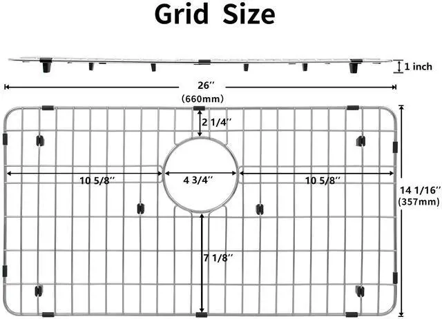 Alt view image 2 of 7 - Kitchen Sink Grid and Sink Protectors, 26" Stainless Steel Sink Grids | Stainless Steel Sink Grids for Bottom of Kitchen Sinks, 26" x 14 1/16" with Rear Drain for Single Bowl Sinks