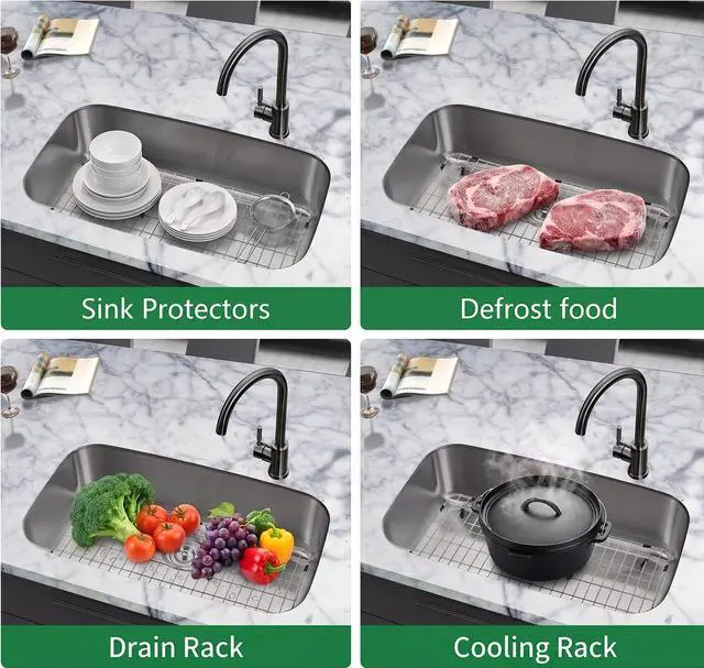 Alt view image 4 of 7 - Kitchen Sink Grid and Sink Protectors, 26" Stainless Steel Sink Grids | Stainless Steel Sink Grids for Bottom of Kitchen Sinks, 26" x 14 1/16" with Rear Drain for Single Bowl Sinks
