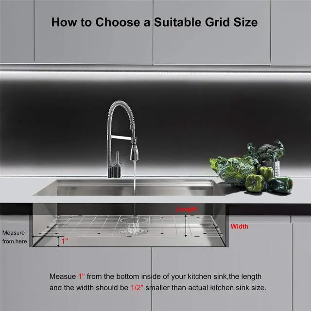Alt view image 6 of 7 - Kitchen Sink Grid and Sink Protectors, 26" Stainless Steel Sink Grids | Stainless Steel Sink Grids for Bottom of Kitchen Sinks, 26" x 14 1/16" with Rear Drain for Single Bowl Sinks