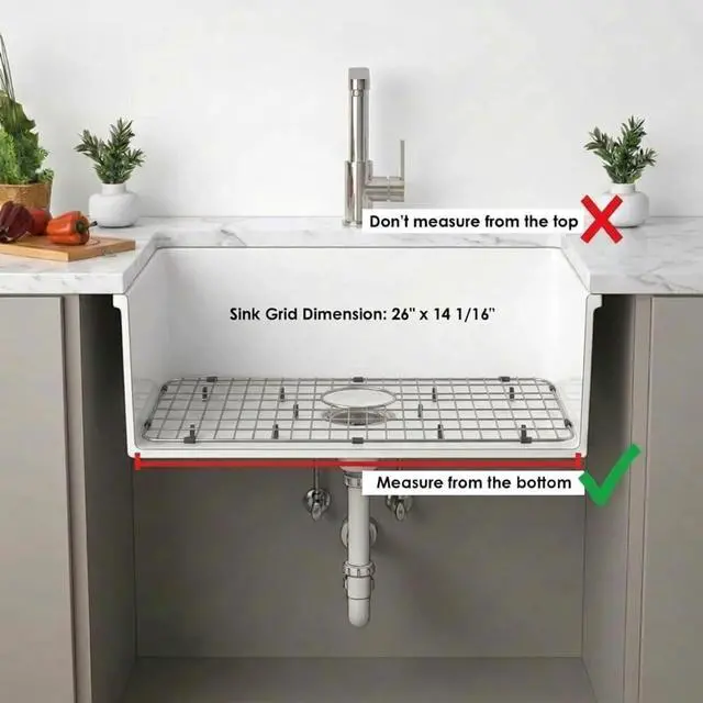 Alt view image 7 of 7 - Kitchen Sink Grid and Sink Protectors, 26" Stainless Steel Sink Grids | Stainless Steel Sink Grids for Bottom of Kitchen Sinks, 26" x 14 1/16" with Rear Drain for Single Bowl Sinks