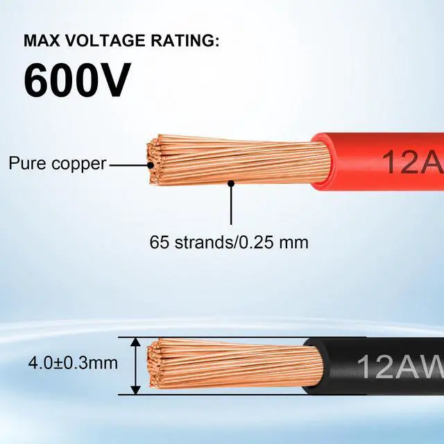 Alt view image 2 of 6 - 12 Gauge OFC Wire,50FT Pure Copper Wires, 12AWG Battery Cable Red & Black Oxygen Free Stranded Low Voltage Bare Copper Welding Wire for Solar Panel,Boat,Trailer,Generator,Car,Motor (12 AWG 50FT)