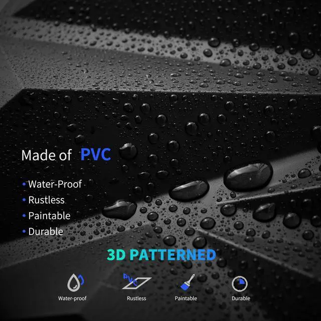 Alt view image 3 of 7 - 33 Pack 3D Wall Panels Diamond, Black, 12''x12'' | PVC Accent Wall Panels for Interior Wall Decor, Living Room, Lobby Bedroom Hotel Office, Cover 32.Sq.Ft