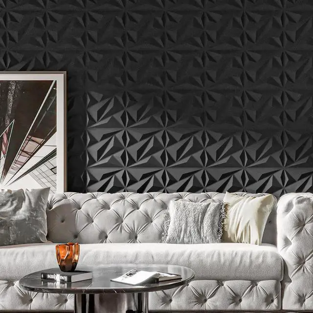 Alt view image 4 of 7 - 33 Pack 3D Wall Panels Diamond, Black, 12''x12'' | PVC Accent Wall Panels for Interior Wall Decor, Living Room, Lobby Bedroom Hotel Office, Cover 32.Sq.Ft
