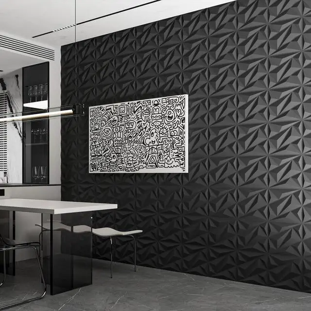 Alt view image 5 of 7 - 33 Pack 3D Wall Panels Diamond, Black, 12''x12'' | PVC Accent Wall Panels for Interior Wall Decor, Living Room, Lobby Bedroom Hotel Office, Cover 32.Sq.Ft