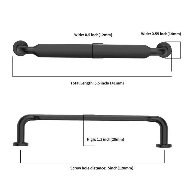 Alt view image 2 of 7 - 10 Pack 5 inch Matte Black Kitchen Cabinet Handles | Heavy-Duty Solid Zinc, 2 Screw Sizes, 5" Hole Center(128mm), Cupboards, Drawers, Dressers, Furniture, Hardware
