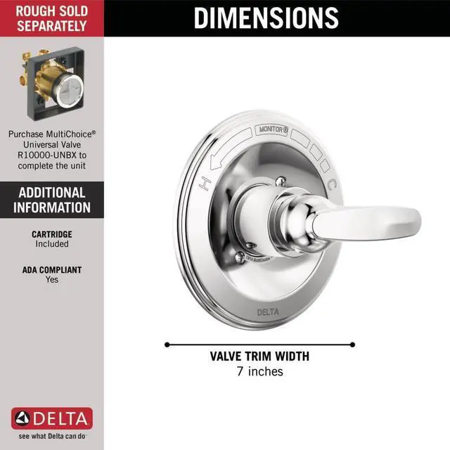 Alt view image 3 of 7 - Foundations 13 Series Single-Function Valve Trim Kit, Chrome Handle Set for Shower Faucet System, Chrome BT13010 (Valve Not Included)
