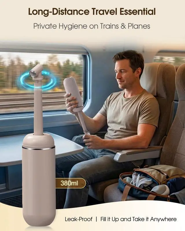 Alt view image 2 of 7 - Portable Bidet for Travel & Camping - Manual Squeeze Peri Bottle Handheld | 3 Leak-Proof Seals | BPA-Free | Feminine Hygiene Care | Postpartum | Extendable Sprayer with Nozzle | for Men&Women-Khaki