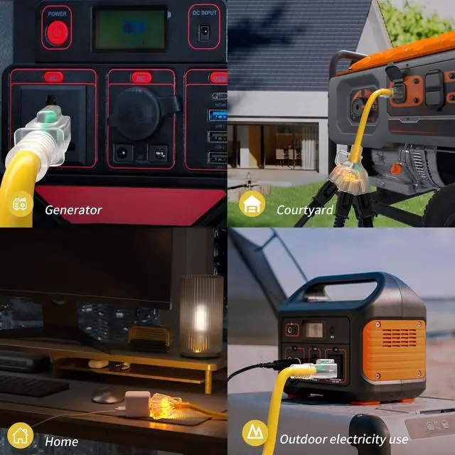 Alt view image 7 of 7 - 15 FT 10 Gauge Outdoor Extension Cord with Multiple Outlets Yellow | Light Indicator, Flexible 3 Outlet Weatherproof Heavy Duty Extension Cord Waterproof 15 Feet, 15A 1875W SJTW, ETL Listed
