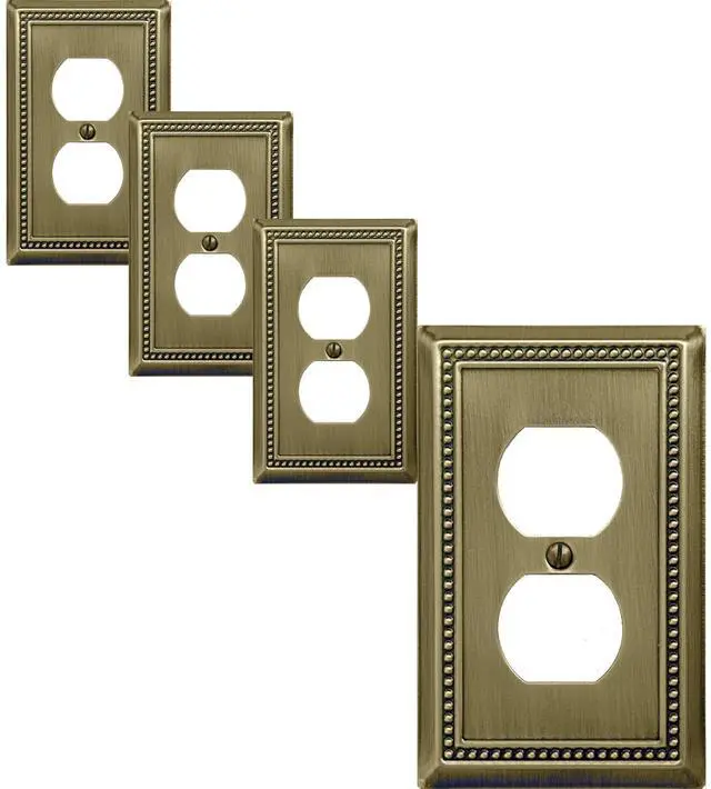 Main image of Single Duplex Outlet Light Switch Cover Belaire Beaded Metal Wall Plate, 4-Pack Antique Brass 1 Gang, for Receptacle Light Switch, Switch Cover Decorative Wallplate, Durable