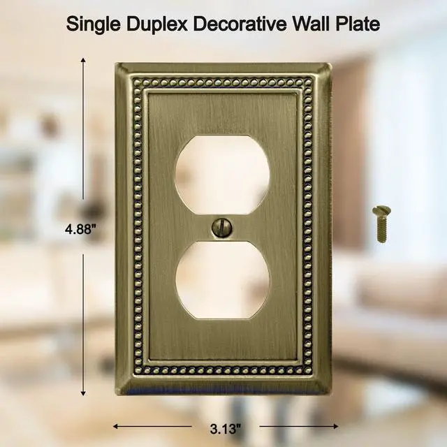 Alt view image 2 of 7 - Single Duplex Outlet Light Switch Cover Belaire Beaded Metal Wall Plate, 4-Pack Antique Brass 1 Gang, for Receptacle Light Switch, Switch Cover Decorative Wallplate, Durable