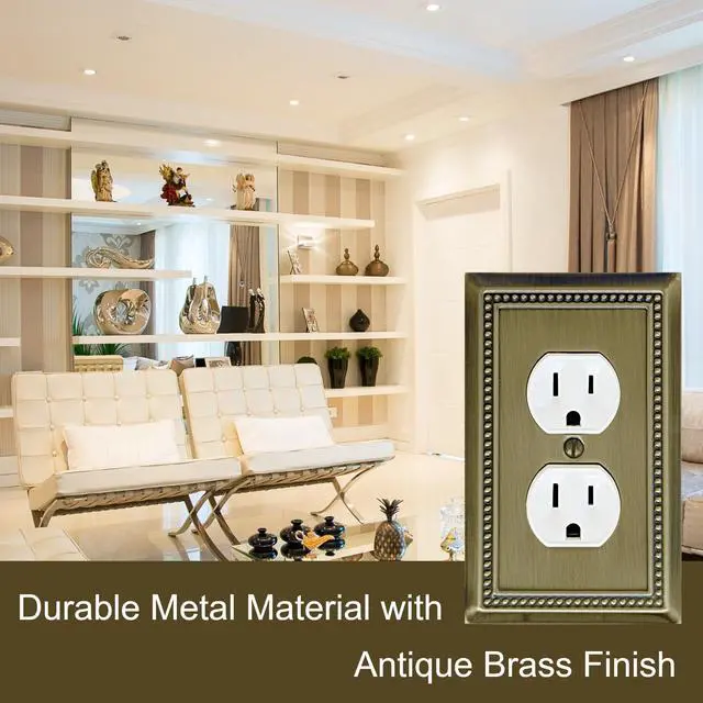 Alt view image 3 of 7 - Single Duplex Outlet Light Switch Cover Belaire Beaded Metal Wall Plate, 4-Pack Antique Brass 1 Gang, for Receptacle Light Switch, Switch Cover Decorative Wallplate, Durable