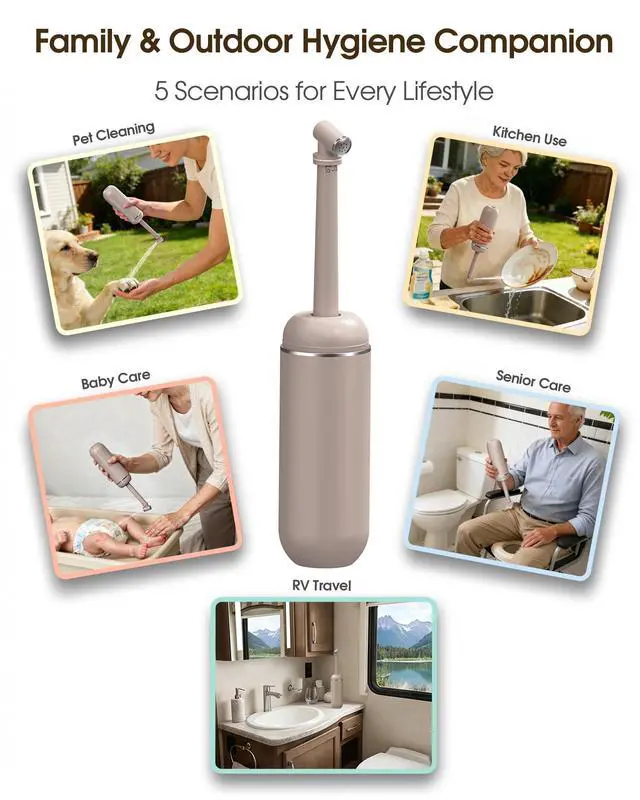 Alt view image 7 of 7 - Portable Bidet for Travel & Camping - Manual Squeeze Peri Bottle Handheld | 3 Leak-Proof Seals | BPA-Free | Feminine Hygiene Care | Postpartum | Extendable Sprayer with Nozzle | for Men&Women-Khaki