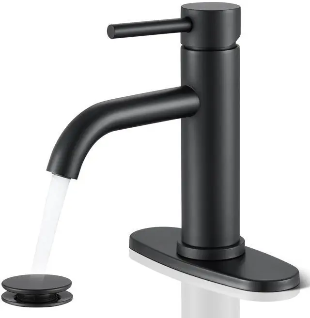 Main image of Black Bathroom Faucet, Single Hole Bathroom Faucet Stainless Steel | Modern Bathroom Sink Faucet with Pop-up Drain and Hoses, RV & Outdoor Basins, for 1 or 3 Hole