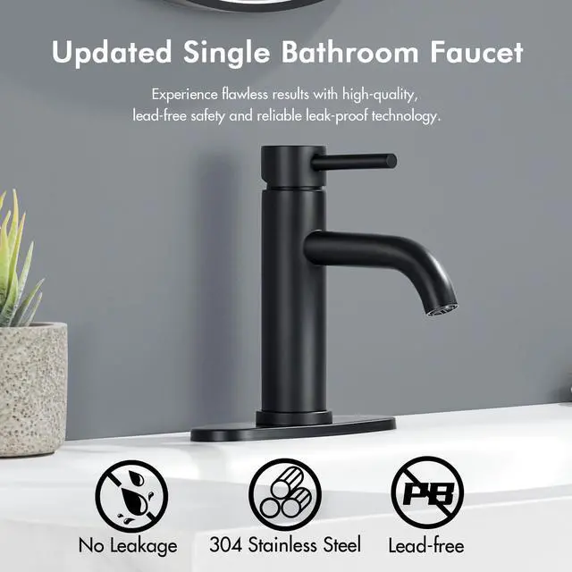 Alt view image 3 of 7 - Black Bathroom Faucet, Single Hole Bathroom Faucet Stainless Steel | Modern Bathroom Sink Faucet with Pop-up Drain and Hoses, RV & Outdoor Basins, for 1 or 3 Hole