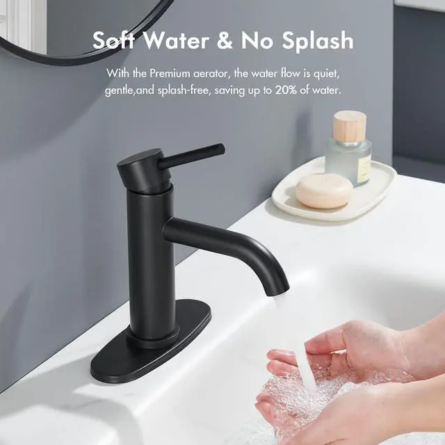 Alt view image 4 of 7 - Black Bathroom Faucet, Single Hole Bathroom Faucet Stainless Steel | Modern Bathroom Sink Faucet with Pop-up Drain and Hoses, RV & Outdoor Basins, for 1 or 3 Hole