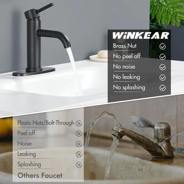 Alt view image 6 of 7 - Black Bathroom Faucet, Single Hole Bathroom Faucet Stainless Steel | Modern Bathroom Sink Faucet with Pop-up Drain and Hoses, RV & Outdoor Basins, for 1 or 3 Hole