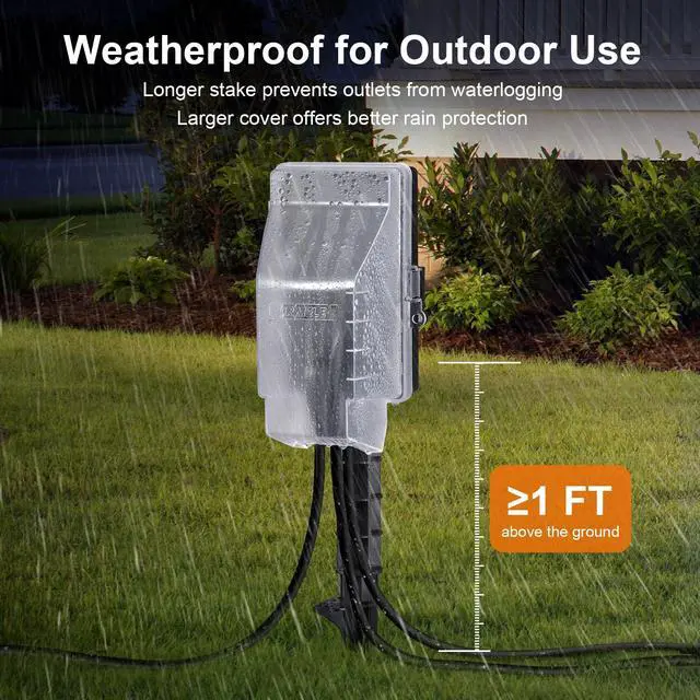 Alt view image 6 of 7 - Outdoor Power Stake Waterproof Light Timer Dusk to Dawn 6 Outlets | Outdoor Power Strip Weatherproof Outlets, 6 ft Extension Cord for Patio Lights, Sprinkler, Garden, Christmas Decor