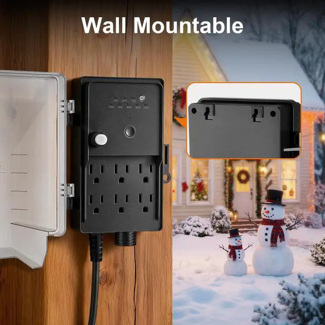 Alt view image 7 of 7 - Outdoor Power Stake Waterproof Light Timer Dusk to Dawn 6 Outlets | Outdoor Power Strip Weatherproof Outlets, 6 ft Extension Cord for Patio Lights, Sprinkler, Garden, Christmas Decor