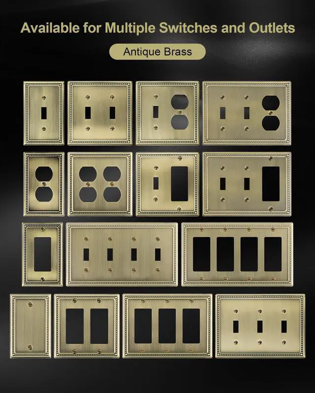 Alt view image 7 of 7 - 4-Pack Duplex Switch Plates and Outlet Covers, Antique Brass | Pearls Beaded Decorative Metal Wall Plates for Electrical Outlets, 1 Gang Receptacle Cover