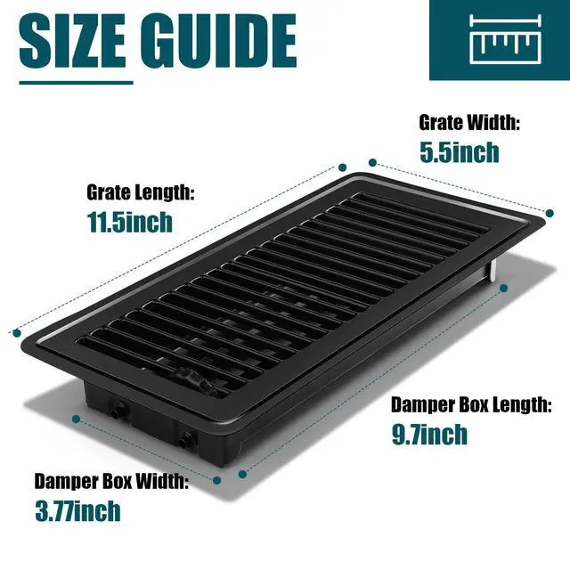 Alt view image 3 of 7 - Floor Register 4x10, 8 Pack Black Floor Vent Covers | Heavy Duty Steel Walkable Floor Vents,Vent Covers for Home Floor