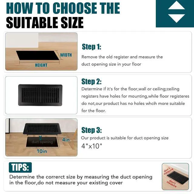 Alt view image 4 of 7 - Floor Register 4x10, 8 Pack Black Floor Vent Covers | Heavy Duty Steel Walkable Floor Vents,Vent Covers for Home Floor