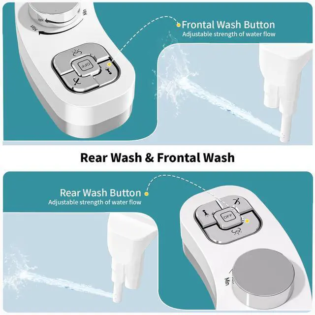 Alt view image 2 of 6 - Bidet Attachment for Toilet, Dual Nozzle (Frontal and Rear Wash) Non-Electric Fresh Water Toilet Seat Attachment with Nozzle Self Cleaning, Adjustable Water Pressure(Chrome Silver)