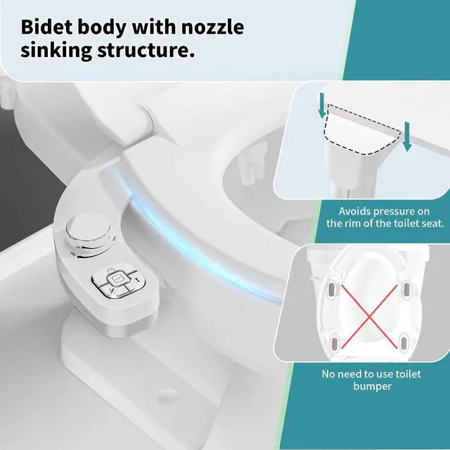 Alt view image 4 of 6 - Bidet Attachment for Toilet, Dual Nozzle (Frontal and Rear Wash) Non-Electric Fresh Water Toilet Seat Attachment with Nozzle Self Cleaning, Adjustable Water Pressure(Chrome Silver)