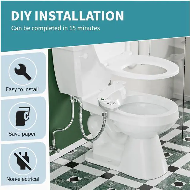 Alt view image 5 of 6 - Bidet Attachment for Toilet, Dual Nozzle (Frontal and Rear Wash) Non-Electric Fresh Water Toilet Seat Attachment with Nozzle Self Cleaning, Adjustable Water Pressure(Chrome Silver)