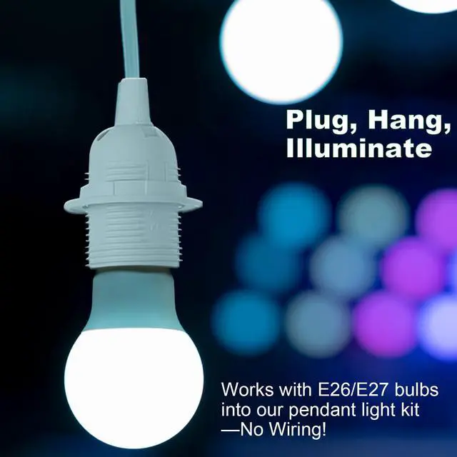 Alt view image 4 of 7 - Plug in Light Socket - 16Ft Pendant Light Cord Kit E26/E27 Light Socket Hanging Lantern Lamp Cord with On/Off Switch,Socket Rings, 2 Pack, White