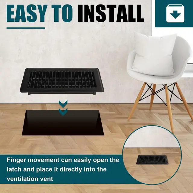 Alt view image 6 of 7 - Floor Register 4x10, 8 Pack Black Floor Vent Covers | Heavy Duty Steel Walkable Floor Vents,Vent Covers for Home Floor