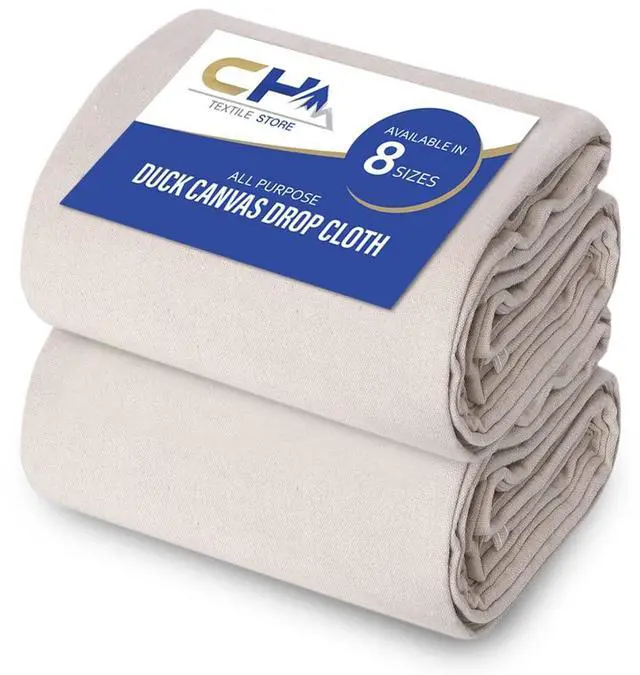 Main image of Canvas Painters Drop Cloth (Size 6 x 9 Feet - Pack of 2) - Pure Cotton Paint Drop Cloth for Painting, Curtains, Furniture & Floor Protection - All Purpose Thick Canvas tarp with Double Stitched Edges