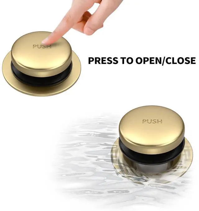 Alt view image 3 of 6 - Brushed Gold Bathtub Drain and Overflow Kit,Bath Tub Drain Stopper | All Brass Metal Tip-Toe Tub Drains Cover with Two-Hole Overflow Faceplate, Universal Tub Drains Trim Set Replacement Assembly