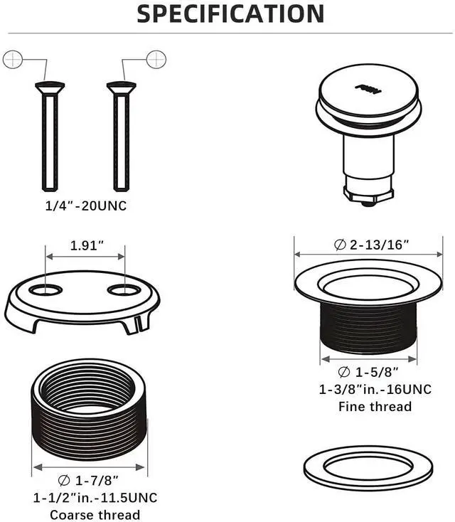Alt view image 6 of 6 - Brushed Gold Bathtub Drain and Overflow Kit,Bath Tub Drain Stopper | All Brass Metal Tip-Toe Tub Drains Cover with Two-Hole Overflow Faceplate, Universal Tub Drains Trim Set Replacement Assembly