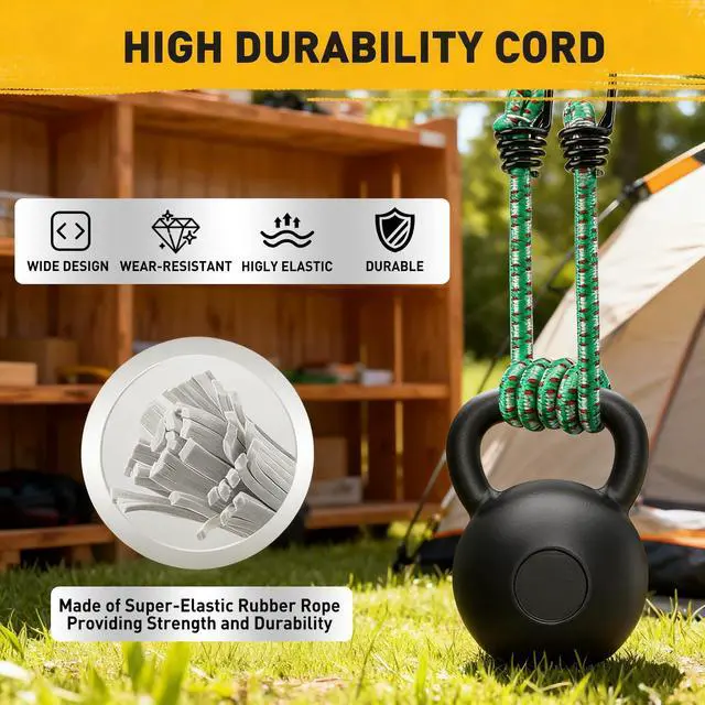 Alt view image 5 of 7 - Bungee Cords Heavy Duty Outdoor: 20 Pcs Premium Rubber Bungee Cords with Hooks in a Storage Jar Includes 10", 18", 24", 30", 36", 48" Bungee Cord for Camping, Tent, Fastening Items