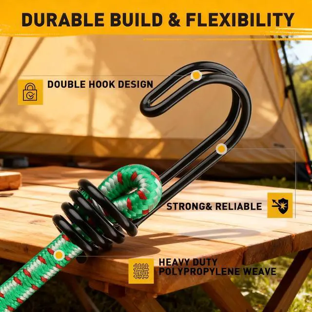 Alt view image 6 of 7 - Bungee Cords Heavy Duty Outdoor: 20 Pcs Premium Rubber Bungee Cords with Hooks in a Storage Jar Includes 10", 18", 24", 30", 36", 48" Bungee Cord for Camping, Tent, Fastening Items