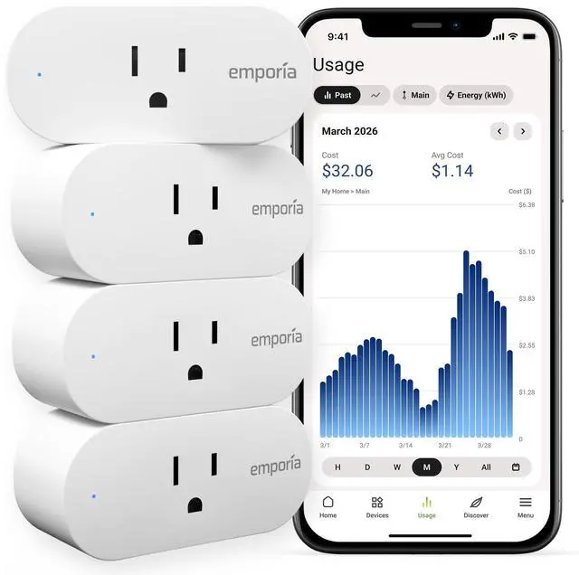 Main image of Energy Monitoring Smart Plug, WiFi Smart Outlet Plug Works with Alexa and Google Home - 15a Outlet with Timer, Mobile App, Home Energy Monitor, Scheduling - 2.4ghz WiFi Only (4 Pack)