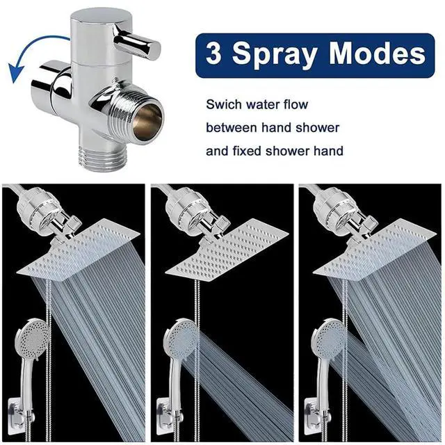 Alt view image 2 of 7 - Filtered Shower Head, High Pressure 8Square, 5 settings Handheld Rain Shower Filter Combo with Self-adhesive Holder/1.5M Hose -1 Replaceable Filter Cartridge (Chrome Finish)