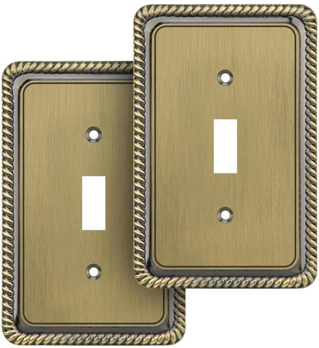 Main image of Rope Edge Decorative Wall Plate Switch Plate Outlet Cover (Single Toggle, 2 Pack, Antique Brass)
