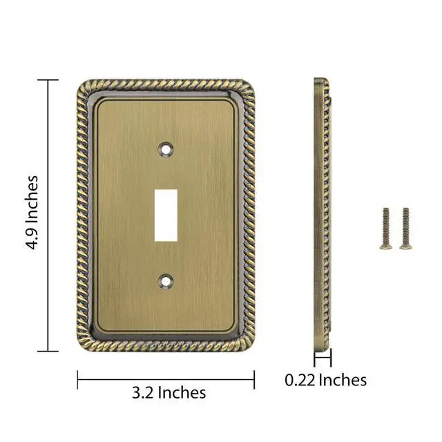 Alt view image 3 of 7 - Rope Edge Decorative Wall Plate Switch Plate Outlet Cover (Single Toggle, 2 Pack, Antique Brass)