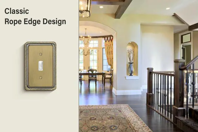 Alt view image 4 of 7 - Rope Edge Decorative Wall Plate Switch Plate Outlet Cover (Single Toggle, 2 Pack, Antique Brass)