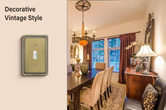 Alt view image 5 of 7 - Rope Edge Decorative Wall Plate Switch Plate Outlet Cover (Single Toggle, 2 Pack, Antique Brass)