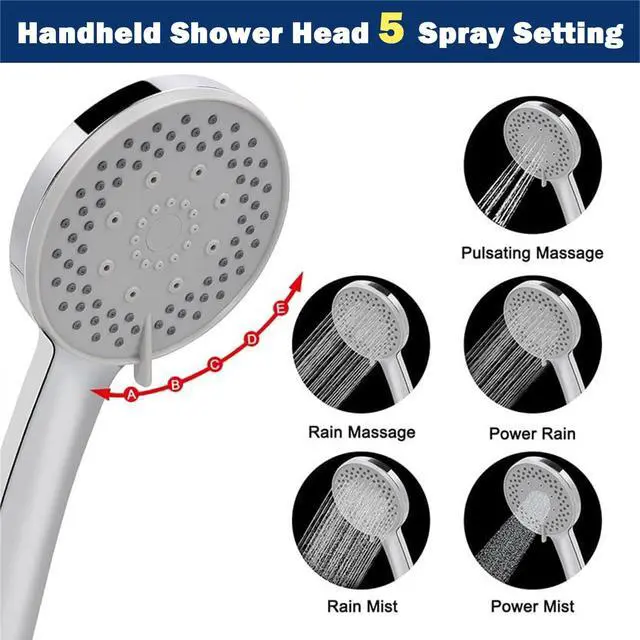 Alt view image 5 of 7 - Filtered Shower Head, High Pressure 8Square, 5 settings Handheld Rain Shower Filter Combo with Self-adhesive Holder/1.5M Hose -1 Replaceable Filter Cartridge (Chrome Finish)
