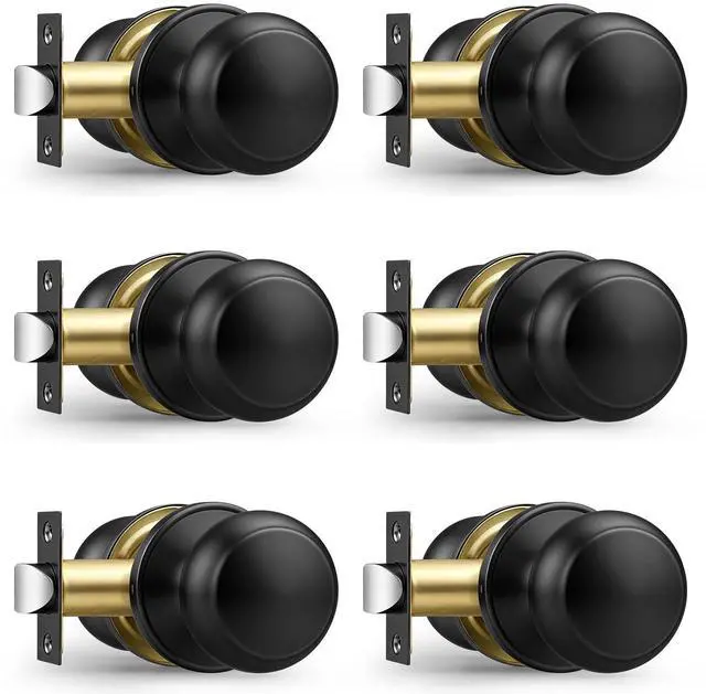 Main image of Black Door Knobs Interior, Passage Door Knobs for Hallway Closet, Matte Black Keyless Indoor Door Knob, 6 Pack