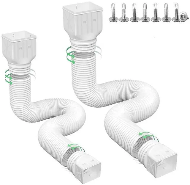 Main image of 2 Pack Flexible Rain Gutter Downspout Extensions,Drain Downspout Extender,Gutter Extension Flexible,Down Spout Drain Extension Pipes,Extendable from 21 to 60 Inches (White)