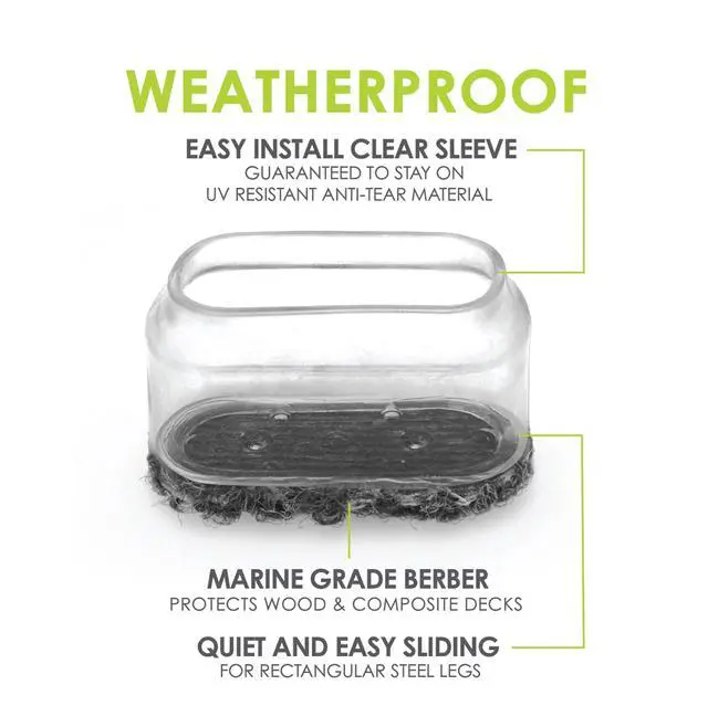 Alt view image 2 of 6 - GorillaOutdoor Berber Furniture Feet Pads with Clear Sleeve Sock (16 Pack) Weatherproof Outdoor Furniture Sliders for Medium Rectangular Legs