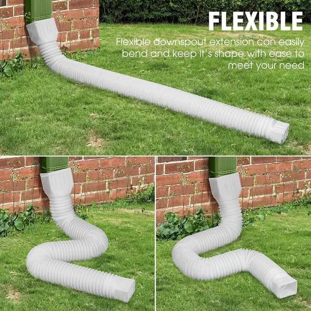 Alt view image 2 of 7 - 2 Pack Flexible Rain Gutter Downspout Extensions,Drain Downspout Extender,Gutter Extension Flexible,Down Spout Drain Extension Pipes,Extendable from 21 to 60 Inches (White)
